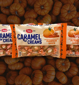 Pumpkin Pie Caramels Creams on a pile of Pumpkins 