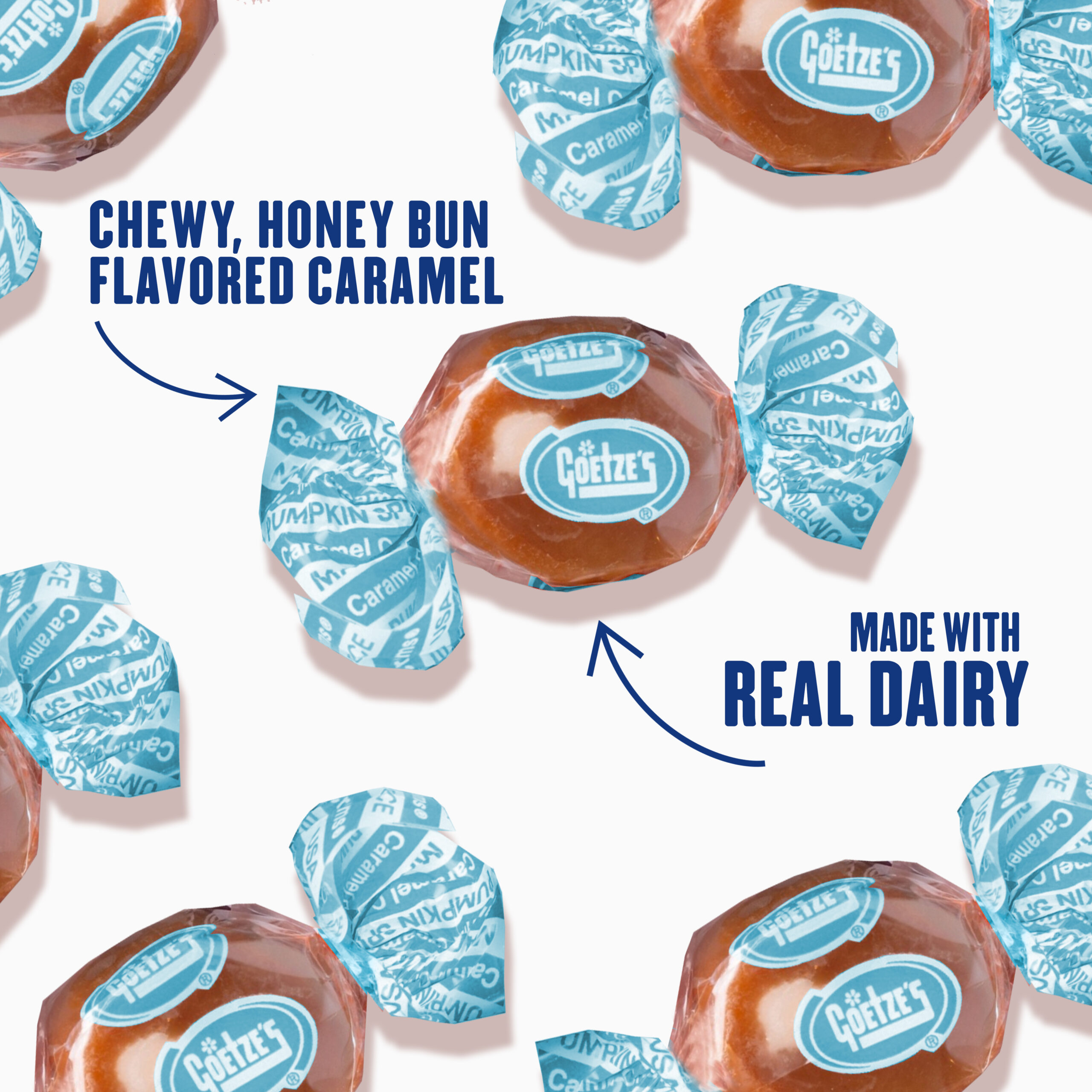 chewy, honey bun caramel made with real dairy
