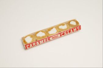 Vintage package of five Caramel Creams candies.