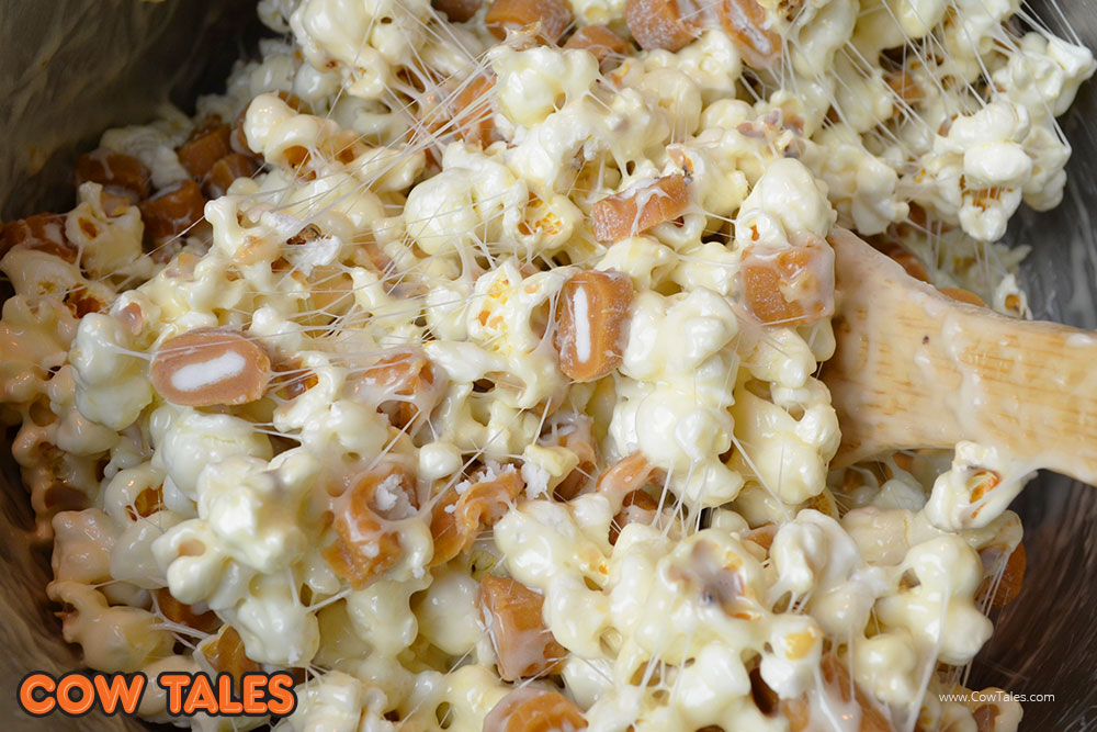chopped up cow tales mixed with Melted butter and marshmallows