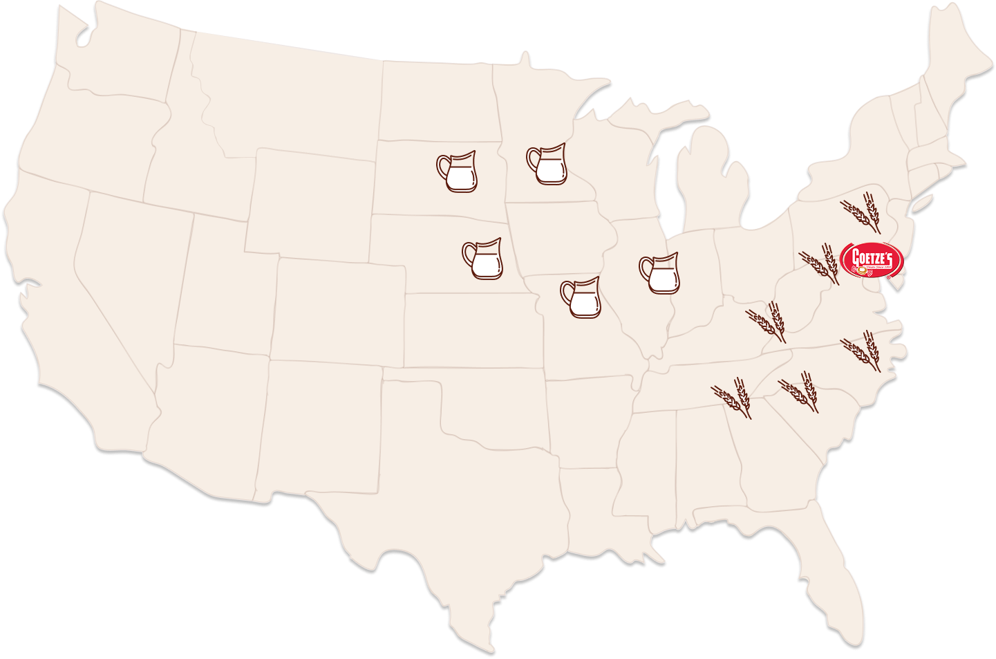 map of where Goetze sources it's milk and wheat 