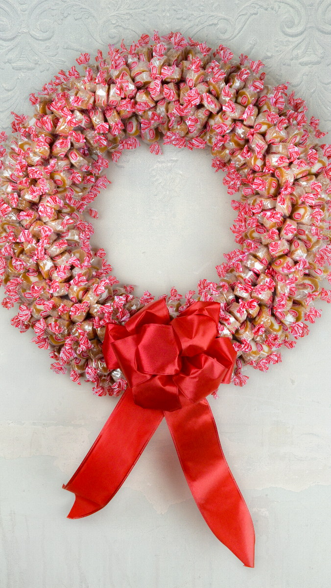 Homemade Caramel Creams Candy Wreath for the Holidays