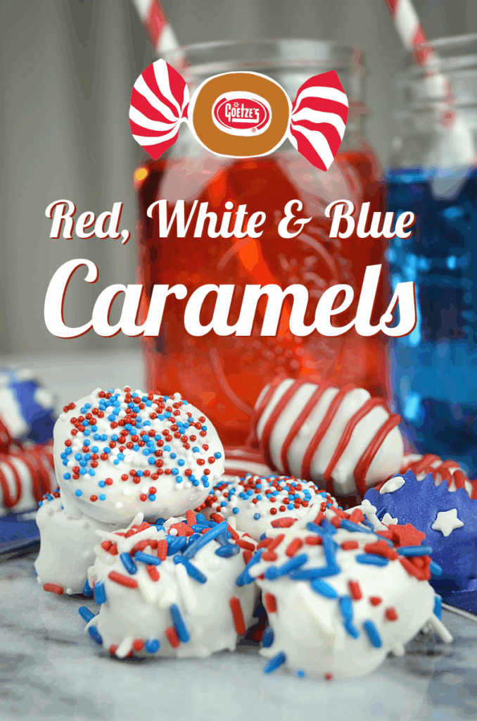 red, white, and blue caramels with 4th of July decorations promo