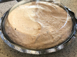 Turtle Ice Cream Pie with a lid on it